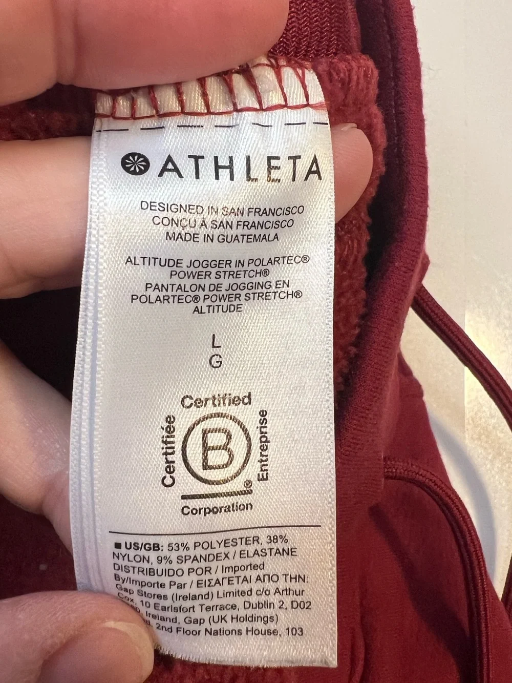 #398 Athleta Altitude Jogger Polartec Power Stretch Fleece Joggers Red Large EUC - Picture 6 of 7